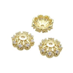 Copper Beads Cap Pave Zircon Unfade 18K Gold Plated, approx 11mm