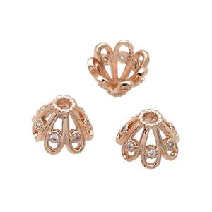 Copper Beads Cap Pave Zircon Unfade Rose Gold, approx 6-10mm