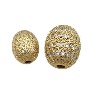 Copper Barrel Beads Pave Zircon Unfade 18K Gold Plated, approx 13-17mm