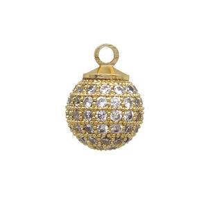 Copper Ball Pendants Round Pave Zircon Unfade 18K Gold Plated, approx 10mm