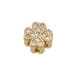 Copper Clover Beads Pave Zircon Unfade 18K Gold Plated, approx 7.5mm