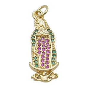 Copper Virgin Mary Pendant Pave Zircon Unfade 18K Gold Plated, approx 10-22mm