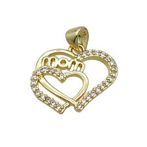 Copper Heart Pendant Mom Pave Zircon Unfade 18K Gold Plated, approx 19mm