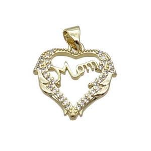 Copper Heart Pendant Pave Zircon Mom Unfade 18K Gold Plated, approx 19mm