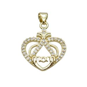 Copper Heart Pendant Pave Zircon Mom Unfade 18K Gold Plated, approx 19mm