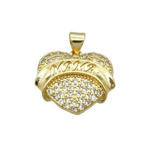 Copper Heart Pendant Pave Zircon Mom Unfade 18K Gold Plated, approx 20mm