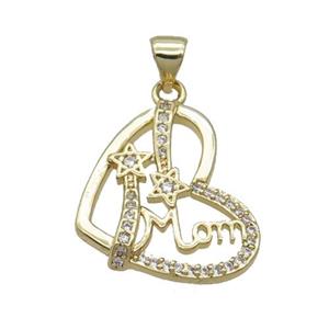 Copper Heart Pendant Pave Zircon Mom Unfade 18K Gold Plated, approx 18.5-21mm