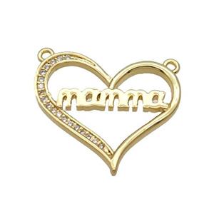 Copper Heart Pendant Pave Zircon With 2loops Mama Unfade 18K Gold Plated, approx 22-24mm