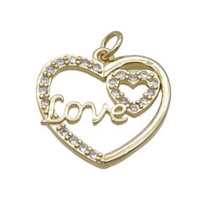 Copper Heart Pendant Pave Zircon LOVE Unfade 18K Gold Plated, approx 20mm