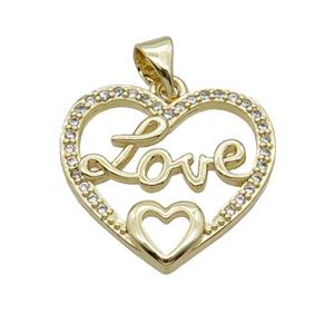 Copper Heart Pendant Pave Zircon Love Unfade 18K Gold Plated, approx 20mm