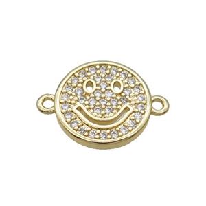 Copper Circle Face Connector Pave Zircon Emoji Happy Unfade 18K Gold Plated, approx 14mm