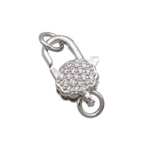 Copper Lobster Clasp Pave Zircon Unfade Platinum Plated, approx 9-13mm