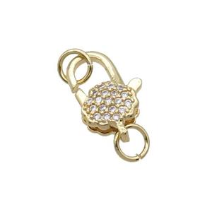 Copper Lobster Clasp Pave Zircon Unfade 18K Gold Plated, approx 9-13mm