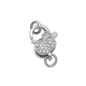 Copper Lobster Clasp Pave Zircon Heart Unfade Platinum Plated, approx 9-13mm
