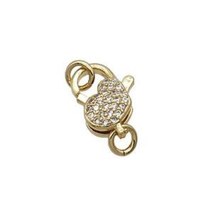 Copper Lobster Clasp Pave Zircon Heart Unfade 18K Gold Plated, approx 9-13mm