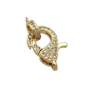 Copper Lobster Clasp Pave Zircon Unfade 18K Gold Plated, approx 12-15mm, 8mm