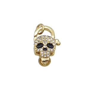 Copper Lobster Clasp Pave Zircon Skull Unfade 18K Gold Plated, approx 11-18mm