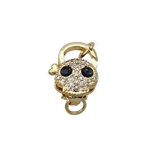 Copper Lobster Clasp Pave Zircon Skull Unfade 18K Gold Plated, approx 11-16mm