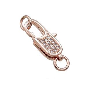 Copper Lobster Clasp Pave Zircon Unfade Rose Gold, approx 9-18mm