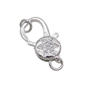Copper Lobster Clasp Pave Zircon Star Unfade Platinum Plated, approx 11-18mm