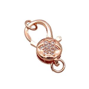 Copper Lobster Clasp Pave Zircon Star Unfade Rose Gold, approx 11-18mm