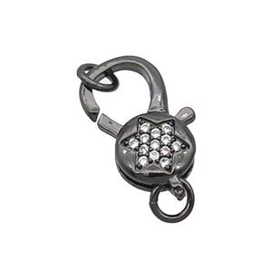 Copper Lobster Clasp Pave Zircon Star Unfade Black Plated, approx 11-18mm