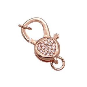 Copper Lobster Clasp Pave Zircon Heart Unfade Rose Gold, approx 11-20mm