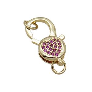 Copper Lobster Clasp Pave Zircon Heart Unfade 18K Gold Plated, approx 11-20mm