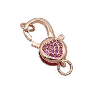 Copper Lobster Clasp Pave Zircon Heart Unfade Rose Gold, approx 11-20mm