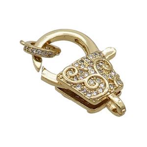 Copper Lobster Clasp Pave Zircon Unfade Gold Plated, approx 16-20mm