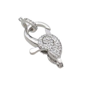 Copper Lobster Clasp Pave Zircon Snail Unfade Platinum Plated, approx 16-21mm