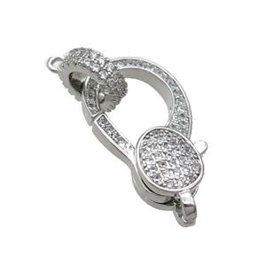 Copper Lobster Clasp Pave Zircon Unfade Platinum Plated, approx 13-22mm