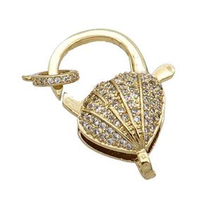 Copper Lobster Clasp Pave Zircon Clamshell Unfade 18K Gold Plated, approx 20-28mm
