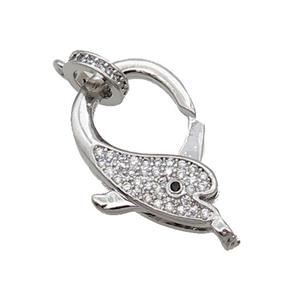 Copper Lobster Clasp Pave Zircon Dolphin Unfade Platinum Plated, approx 16-23mm