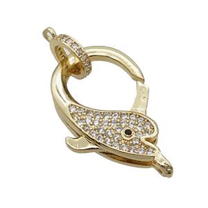 Copper Lobster Clasp Pave Zircon Dolphin Unfade 18K Gold Plated, approx 16-23mm