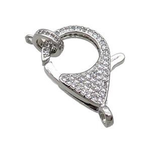 Copper Lobster Clasp Pave Zircon Unfade Platinum Plated, approx 18-25mm