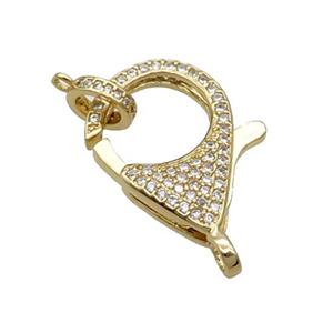 Copper Lobster Clasp Pave Zircon Unfade 18K Gold Plated, approx 18-25mm