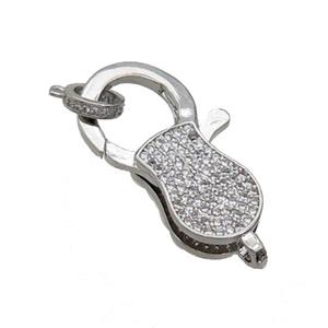 Copper Lobster Clasp Pave Zircon Unfade Platinum Plated, approx 17-30mm