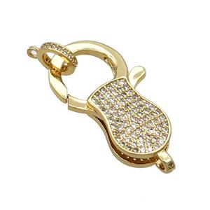 Copper Lobster Clasp Pave Zircon Unfade 18K Gold Plated, approx 17-30mm