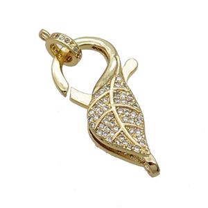 Copper Lobster Clasp Pave Zircon Leaf Unfade 18K Gold Plated, approx 16-30mm