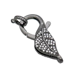Copper Lobster Clasp Pave Zircon Leaf Unfade Black Plated, approx 16-30mm