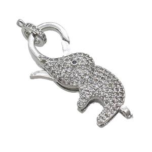 Copper Lobster Clasp Pave Zircon Elephant Unfade Platinum Plated, approx 16-35mm