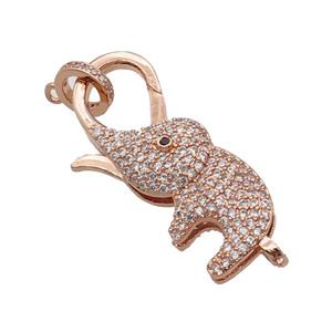 Copper Lobster Clasp Pave Zircon Elephant Unfade Rose Gold, approx 16-35mm