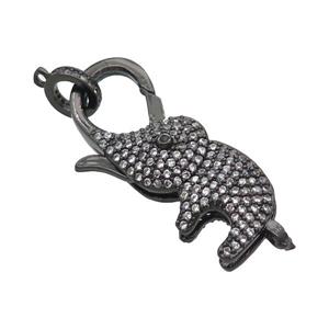 Copper Lobster Clasp Pave Zircon Elephant Unfade Black Plated, approx 16-35mm