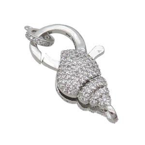 Copper Lobster Clasp Pave Zircon Conch Unfade Platinum Plated, approx 18-30mm