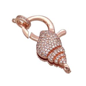 Copper Lobster Clasp Pave Zircon Conch Unfade Rose Gold, approx 18-30mm