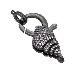 Copper Lobster Clasp Pave Zircon Conch Unfade Black Plated, approx 18-30mm