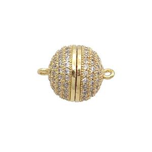 Copper Magnetic Clasp Pave Zircon Unfade 18K Gold Plated, approx 12mm