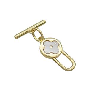 Copper Toggle Clasp Pave Shell Unfade 18K Gold Plated, approx 10-18mm, 16mm