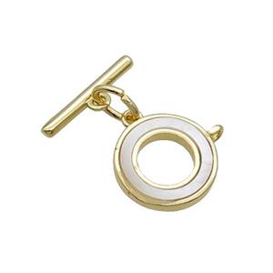 Copper Toggle Clasp Pave Shell Unfade 18K Gold Plated, approx 13.5mm, 16mm
